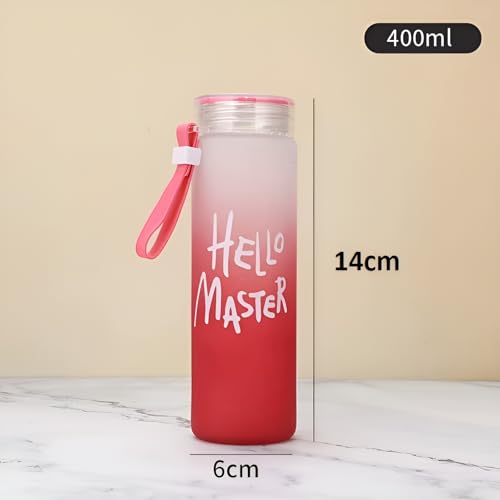 Image of Set of 2, 400 ml Each Glass water bottle, with Leak-Proof Airtight Plastic Lid for Water, Smoothie, Juices - Reusable Glass Food Grade Airtight Travel Drinking Fridge Bottles (White + Pink)