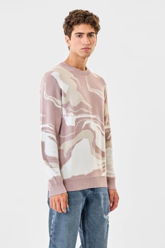 Image of SNITCH Men's Sweater | Abstract Pattern Regular Fit Crew Neck Knitwear | Premium Lightweight Cotton Pullover with Full Sleeves for Casual & Winter Wear