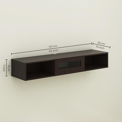 Image of Anikaa Novus Wall Mount Modern Floating TV Unit for Living Room with Open Shelf Storage Cabinet & Middle Cabinet Blue LED Light (Ideal for 32 to 65 inch TV, DIY Installation, Wenge Finish)
