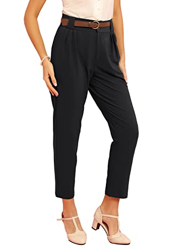 Belle Poque Hosen Damen Elegant Elastische Taille mit Gürtel High Waist...