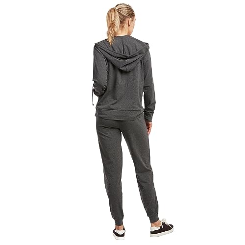 Sofra Women's Thin Cotton Zip Up Hoodie Jacket and Jogger Pant Sets, Charcoal-set, X-Large