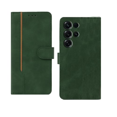 Image of amazon basics Samsung Galaxy S26 Ultra 5G Flip Cover | Card Pockets Wallet & Stand | Flip Cover for Samsung Galaxy S26 Ultra 5G (Green with Beige Strip)