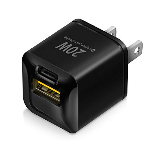 iPhone12対応 PD充電器 20W 2ポート Type-c 急速充電器【USB-C＆USB -A/P3.0D対応/超コンパクトサイズ】超小型 ACアダプター 軽量 スマホ充電器 iPhone 12/ 12 Pro対応/iPhone 11 / iPhone X /iPhone6s /Xperia/GALAXY等対応 黒