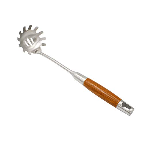 Spaghetti server spoon with Long Wooden Handle 304 Stainless Steel Utensils 14Inch (E-Spaghetti server)