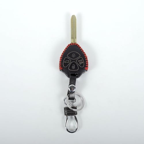 Image of Leather Smart Car Key Cover Case with Metal Hook Keychain for Toyota Fortuner, Corola, Old Corola Altish (Black)