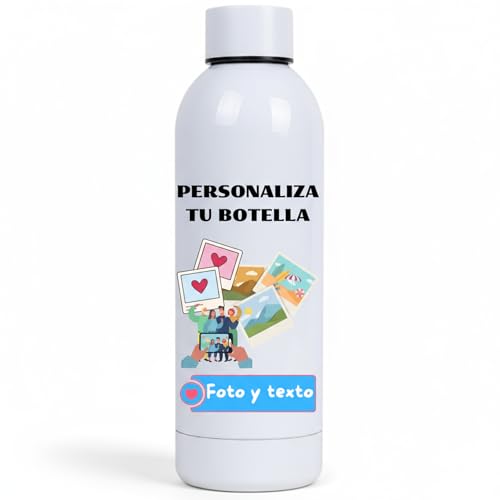 Fresh-Ko - Botella termica personalizada - 500 ml - Imagen y texto - Botella personalizada - Botellas de agua acero inoxidable - Libre de BPA - Botella termica niños - Botella acero inoxidable niños