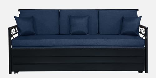 Image of 3 Seater Metal Sofa Cum Bed with Hydraulic Storage | Single Size Sofa Cum Bed | 3 Seater Sofa Set, Metal Sofa Set for, Living Room, Navy Blue, Single Size (Navy Blue & Black)