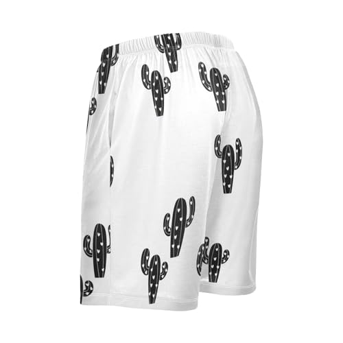 Black Cactus Plant Pajama Shorts for Men Lounge Pants Sleepwear Shorts Pajama Mens Sleeping Shorts with Pockets, S-XXL3