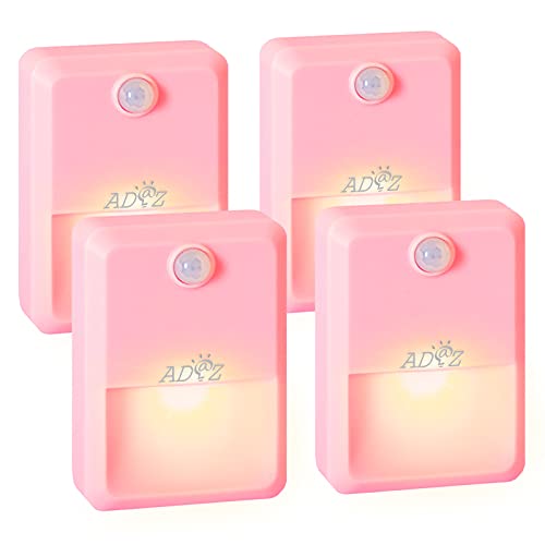 Veilleuse LED avec détecteur de mouvement, lampe de nuit à coller à piles pour chambre à coucher, salle de bain, cuisine, couloir, escaliers, armoire, écoénergétique, compacte, (Lot de 4) Cover