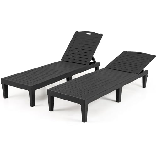 COSTWAY 2 Tumbonas Jardin Exterior, PP, Tumbona Reclinable con Respaldo Ajustable en 5 Posiciones, Espreguiçadeira Jardim Playa Piscina Exterior, 156 x 55 x 83 cm, Carga 160kg (Negro)