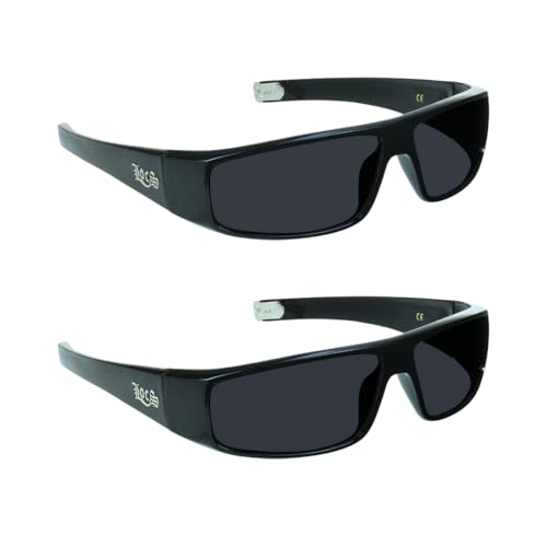 Locs 2 pairs Super Dark Sunglasses Mens Black Wrap Around Lowrider Gangster Cholo Vintage Flat Top Hombre Glossy Black