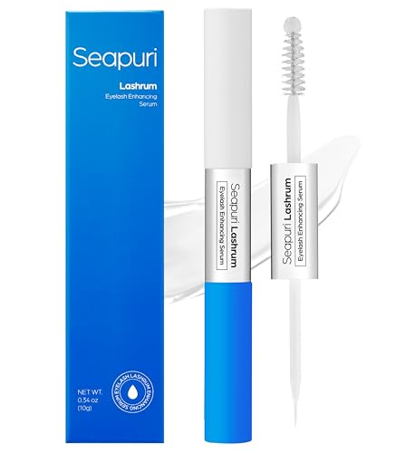 Seapuri Lashrum Eyelash Enhancing Serum | Lash Growth Serum with Caffeine, Peptide & Biotin | for Longer, Fuller Lashes | Dual Brush for Precise & Full Application | Non-Irritating, Daily Use