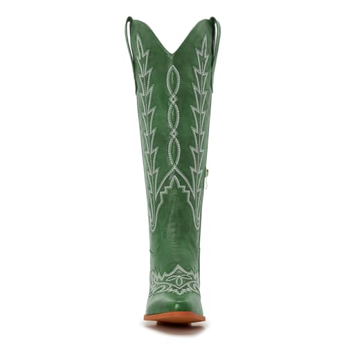 Image of Uillnoodu Wide Calf Cowboy Boots Women Knee High Tall Western Cowgirl Boots Adjustable Lace Up Plus Size Comfortable 2-Inch Heel