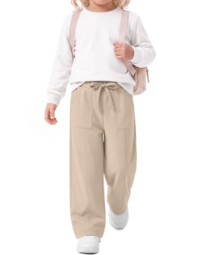 Image of Toddler Girls Wide Leg Pants | Baby Girls Sweatpants, Baggy Drawstring Pants with Pockets, Open Bottom Joggers, Back to School Trousers, for Kids 18M-5T