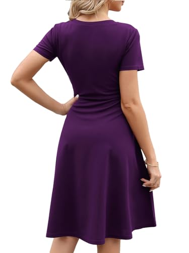 Image of Women's 2026 Fit and Flare Dress Summer Casual Elegant Vintage Floral Printed Work Party A-line Dress with Pockets 162