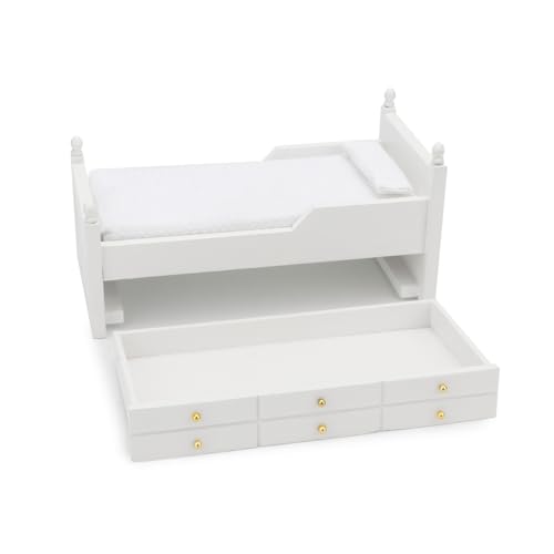 Cutemini DJ0077 Dollhouse Miniature Bed With Drawer 1:12 Wooden Furniture European Bedroom Bedding Furniture Accessories With Pillow & Mattresses Vintage Floral Fabric Mini House Decoration thumb #2