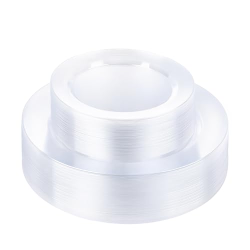 Bestluck 100PCS Clear Plastic Plates Clear Disposable Plates for 50 Guests 50 Dinner Plates 10.25 inch & 50 Dessert Plates 7.5 inch for Party Graduation Wedding