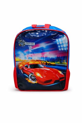 Mochila Infantil Carros de Costas Vermelha, Mochila Escolar Crianças 13L, Tema Carro Corrida, Leve 226g, Resistente, Ideal para Escola e Passeios