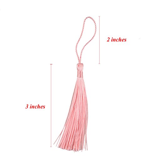 Image of 100pcs 13cm /5 Inch Silky Floss Bookmark Tassels with 2-Inch Cord Loop and Small Chinese Knot for Jewelry Making, Souvenir, Bookmarks, DIY Craft Accessory (Light Pink)
