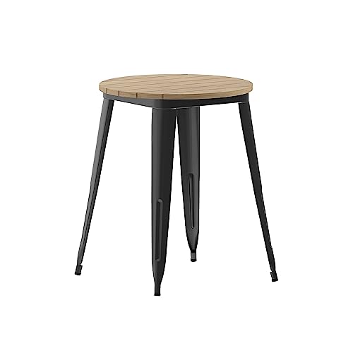 Flash Furniture 23.75" Round Bar Height Outdoor Dining Table, Brown/Black