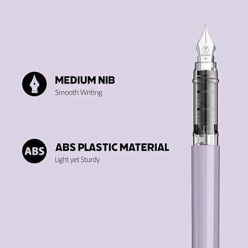 Image of Scrikss Primeo Medium Nib Fountain Pen | 3 Cartridges Included | Stainless Steel Nib & ABS Body | Lilac | in Blister Pack