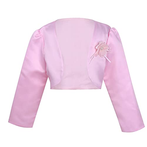iiniim Kids Girls Long Sleeve Beaded Satin Bolero Shrug Jacket with Flower Short Cardigan Wedding Bridesmaid Cover up