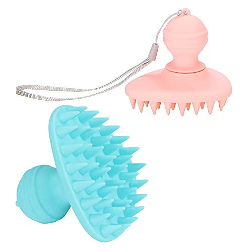 Alihelan 2 Pack Shampoo Brush Hair Scalp Massager with Soft Silicone Bristle Scalp Scrubber Exfoliating for Hair Growth Deep Clean Scalp Care Stress Release, Pink+ Blue