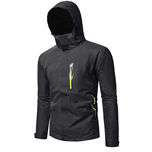 Chaqueta impermeable ligera para hombre, resistente al viento, para camping, senderismo, montaña, abrigo con capucha, para otoño e invierno, cortavientos, transpirable, extraíble, bloque de color,
