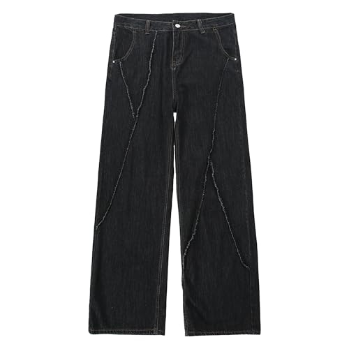 Mens Baggy Jeans Wide Leg Jeans Men Vintage Loose Fit Wide Leg Denim Pants Men's Irregular Sutures Baggy Jean