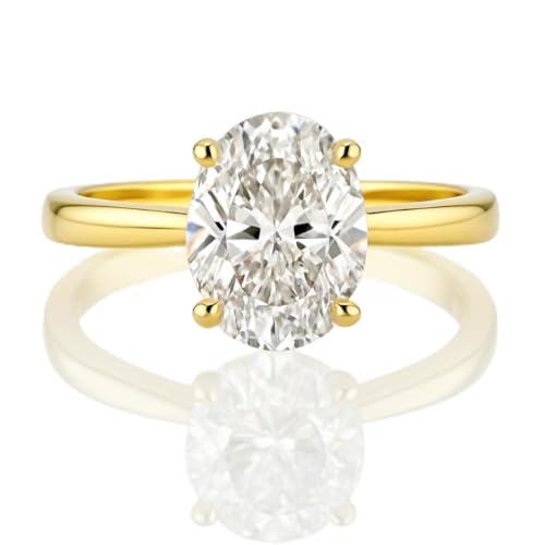 14K White Gold Or Yellow Gold 2 Carat Lab Grown Solitaire Oval Cut IGI CERTIFIED Diamond Engagement Ring with Hidden Halo