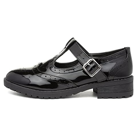 Lilley Girls Black Patent Brogue T-Bar Shoes Cover