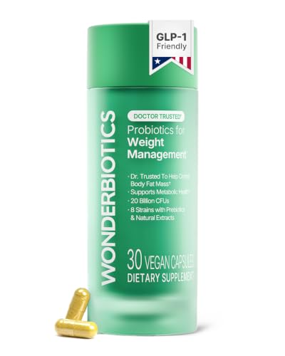WonderBiotics Weight Management Probiotics - Appetite Suppressant GLP-1 Support - Super Berberine 20 Billion CFUs 8 Clinically Strains Belly Fat Metabolism Bloating Relief for Women - 30 CT