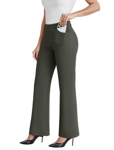 high waisted tall dress pants DLOODA Work Women Business Casual Slack Trousers Flare Pants Elegant One Shoulder Ruched Satin Formal Dress Side Slit Simple Evening Dress with Shawl