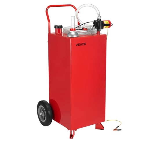 VEVOR 114 L Kraftstofftrolley, max. Durchfluss 32L/min, Dieseltank mit elektrischer Pumpe, Benzinkanister mit 2 Rädern & 3 m Schlauch, Gasbehälter für ATV, Auto, Rasenmäher, Boot, Motorrad, Rot