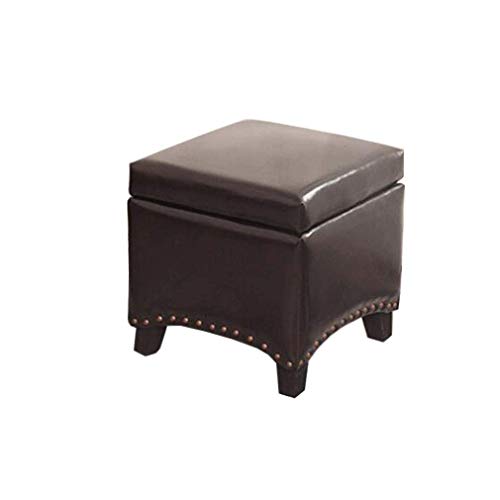 Reposapiés cuadrado otomano de cuero con tapa y patas de madera, reposapiés pequeño para sala de estar, tocador, puff, azul oscuro