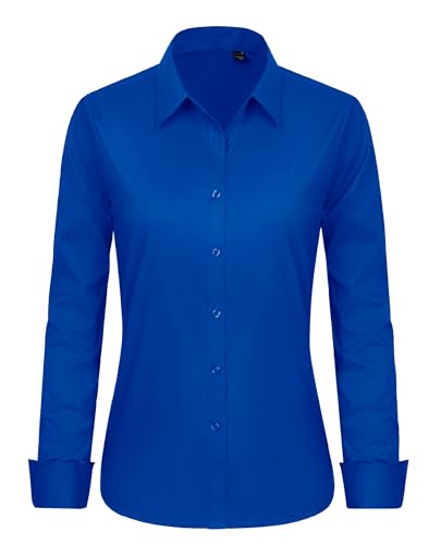 Image of J.VER Button Down Shirts for Women Stretch Collared Long Sleeve Dress Shirt | Business Casual, for Work Office, Meetings, Dinner, Dates, Travel, Leisure, Elegant, Workout, Social Gathering, Commute