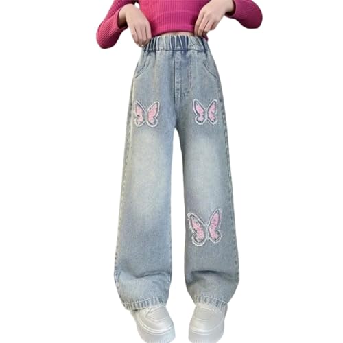 Jeans brodés pour filles en coton souple et résistant pour l'école et l'extérieur