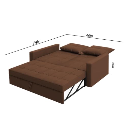 Image of Emilio 2 Seater Pull-Out Sofa Cum Bed | Premium Fabric Convertible Sleeper Sofa Set Space Saving for Living Room Office Home Guests Daily Use | 1 Year Warranty | Brown Colour Fabric Sofa