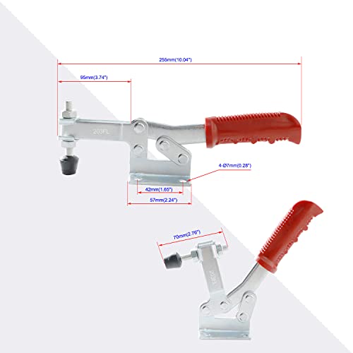 Ohamtes 2Pcs Carbon Steel Type 203Fl, 225Kg 500 Lbs Holding Force, Quick Clamping Tool, Hand Toggle Lock Clamp, Horizontal Quick Clamp, Tooling Clamp #TOP1