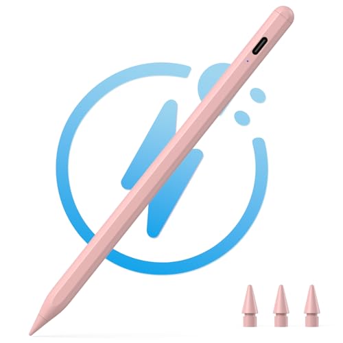 Lápiz para Pantalla Táctil, Lápiz para iPad 2018 a 2023, Lápiz Stylus de Rechazo de Palma Lápiz, Lápiz iPad con 3 Puntas, Lapiz Táctil con Función Detección de Inclinación(Pink)