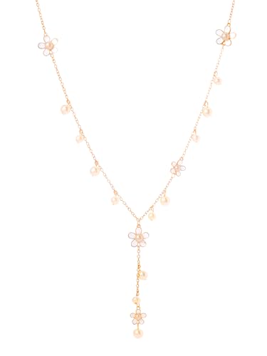 Image of Yellow Chimes Long Chain Necklace for Women Floral Pearl Fashion Long Chain Necklace Pendant for Women and Girls