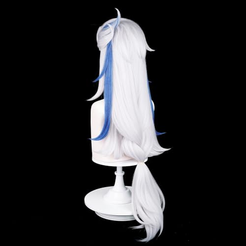 Image of Max Beauty White & Blue Cosplay Wig with Bangs, Women Long Straight Hair Daily Wig for Cosplay Synthetic Hair for Halloween Costume Party Hair Wig + Wig Cap