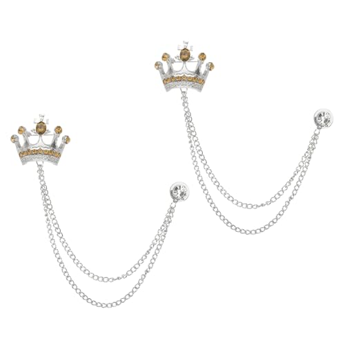 Image of PATIKIL Crown Hanging Chain Brooch Pins, Rhinestone Suit Pins Fashion Crystal Lapel Pins