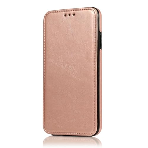JIASHM Funda magnética Tipo Cartera para iPhone X XS, de Cuero, con Tapa abatible y Cierre Completo (para iPhone X XS/Oro Rosa)