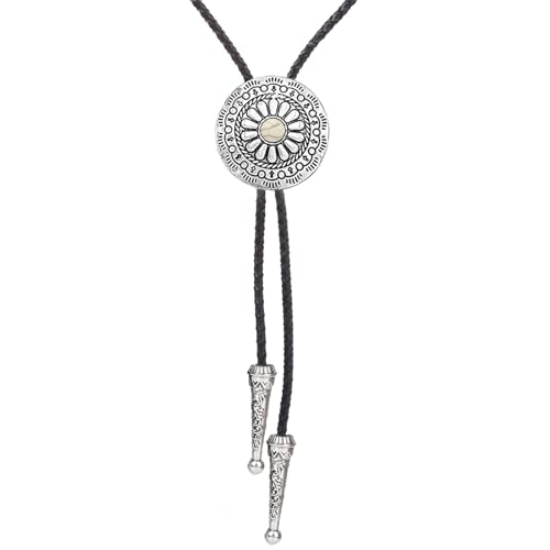 Image of Turquoise Bolo Tie for Men, Leather Braided Necktie Western Cowboy Bola Tie Costume Accessories for Men Women