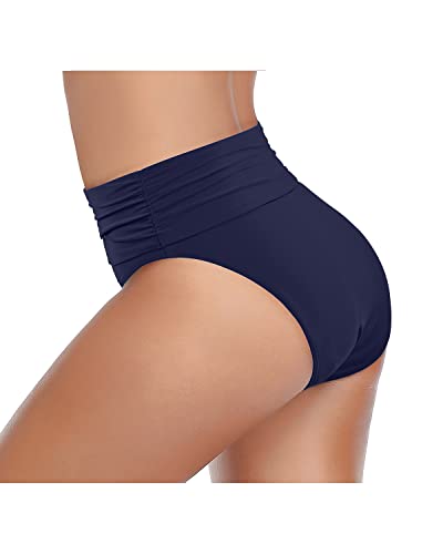 Image of Tempt Me Women's High Waisted Bikini Bottom Tummy Control Ruched Bathing Suit Swim Bottom