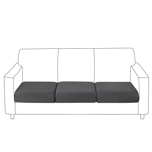 Image of HOKIPO 100% Waterproof Elastic Individual Seat Cushion Cover, 3-Piece Sofa Cushion Cover, Dark Grey (NEW-AR-5352-DGRY*3)