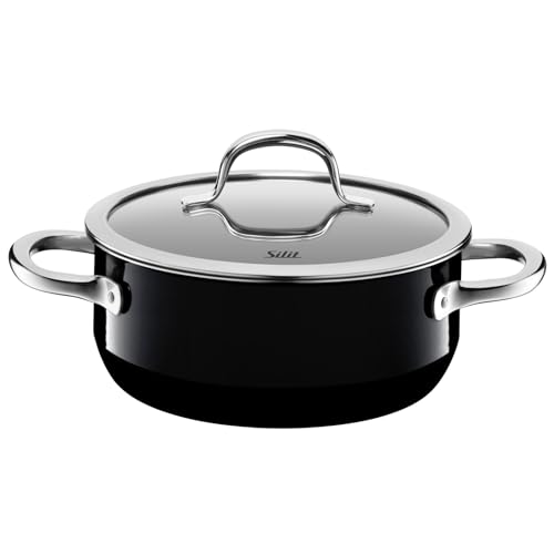 Silit Passion Black Kochtopf klein 20cm, kleiner Topf mit Glasdeckel, Bratentopf Induktion 2,4l, Silargan Funktionskeramik, schwarz