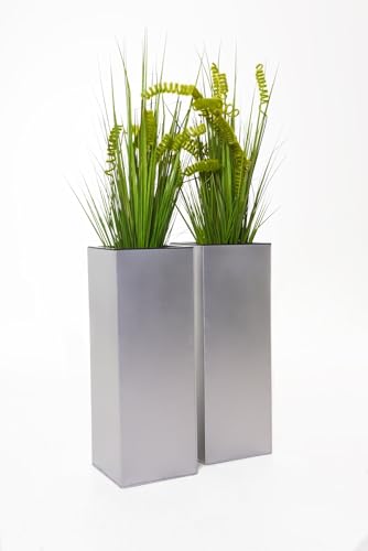 VIVANNO 2er Set Pflanzkübel Blumenkübel Zink Block 80 cm, Silber