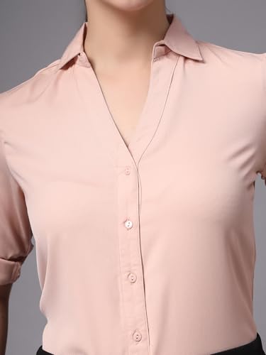 Image of Style Quotient Women Solid Navy Viscose Rayon Semi Formal Shirt